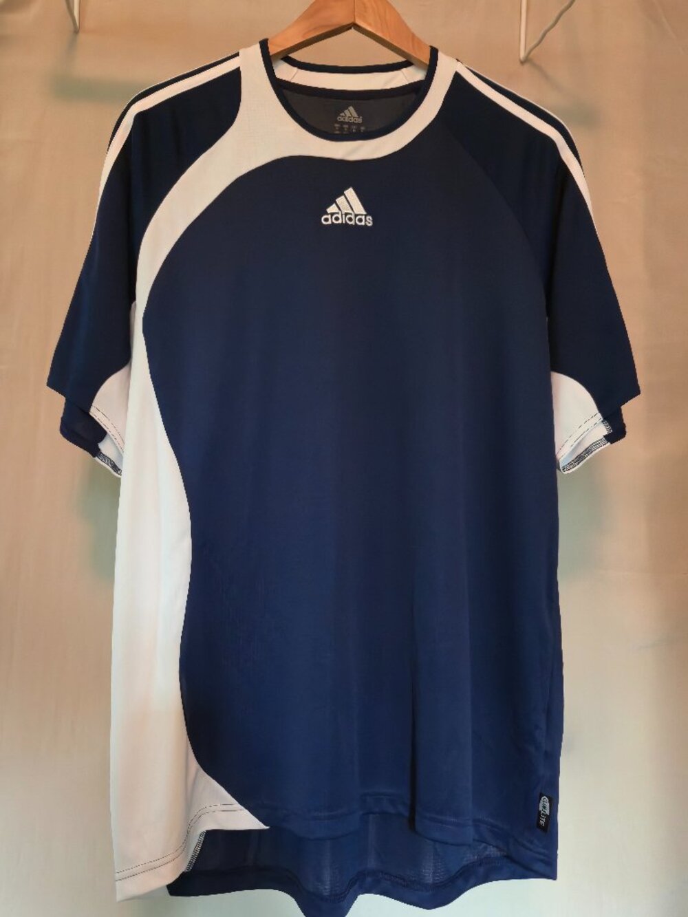 Adidas Navy & White ClimaLite Athletic Shirt XL 100% Polyester micro-grid fabric